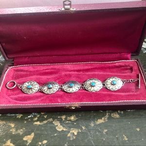 Vintage Sterling Silver and Turquoise Concho Bracelet
